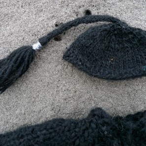 Détail de tricot: le bonnet traditionnel islandais à queue