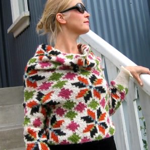 Le tricot jacquard islandais: modèle rose à huit pétales